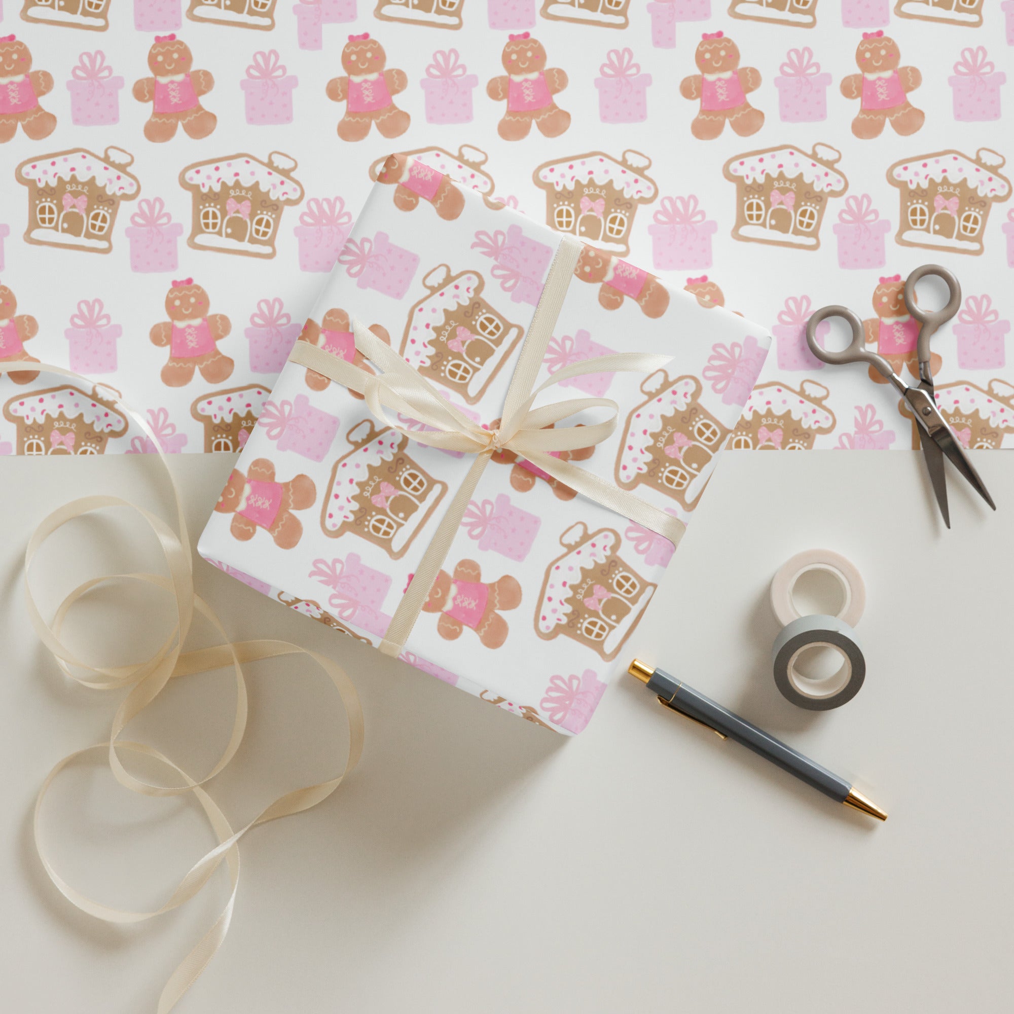 Pink Gingerbread Wrapping Paper Sheets – saturnfairy